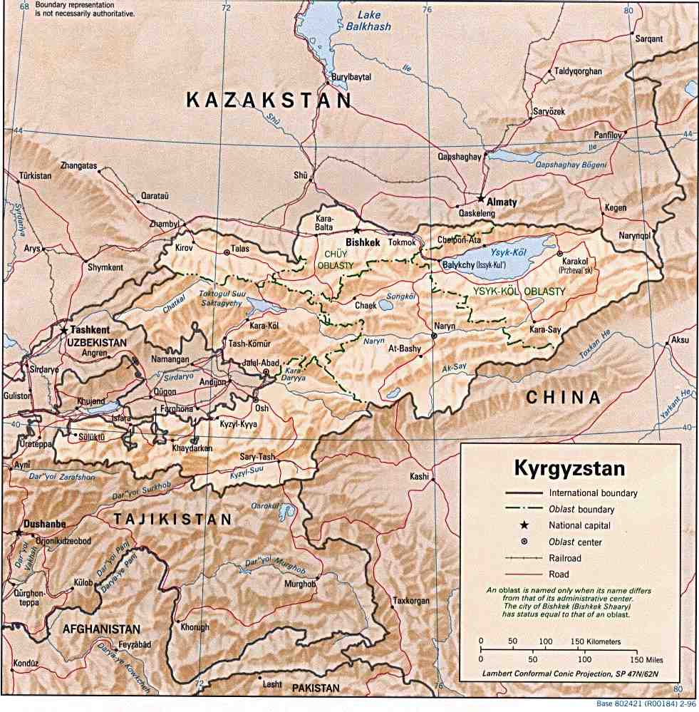 Landkarte Kirgistans und der Nachbarländer